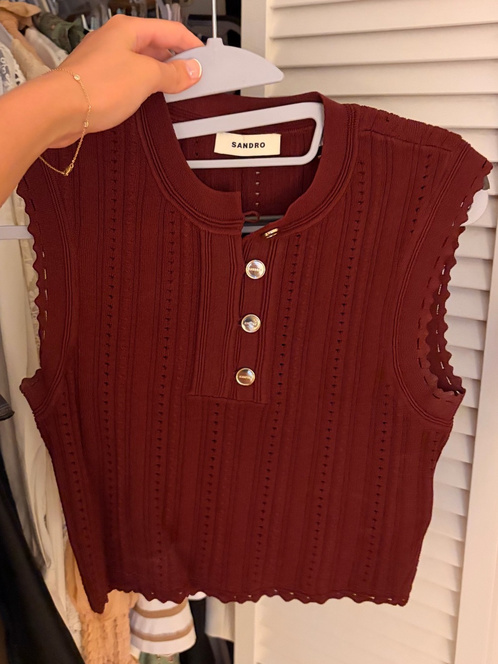 Sandro Burgundy Viscose Crop Top Small